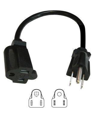 138-601 - 3 Conductor Power Extension - NEMA5-15P to NEMA5-15R, Black, 1ft