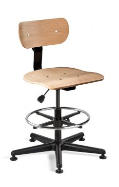 Maple Plywood Tall Height Non-Tilt Chair; Black Nylon Base w/Adjustable Footring