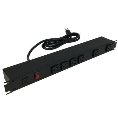 1582H6A1SBK - Hammond Power strip with surge - horizontal rackmount, 6ft cord, front 6-out 5-15R