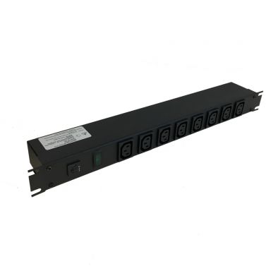 1582T8E1BK - Hammond 19 Inch 8 Outlet Horizontal Rack Mount Power Strip - C14 Inlet, C13 Front Recep