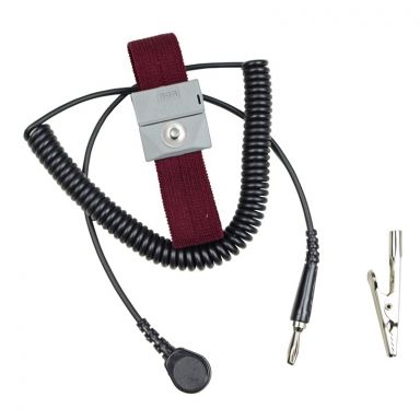 Wrist Strap - Adjustable Elastic Fabric (Premium Performance), with Coiled Cord 5' Extended, Burgund