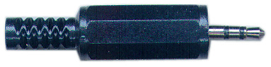 352-215-10 - 2.5mm Stereo Plug - Plastic, Black, strain relief, Pkg/10