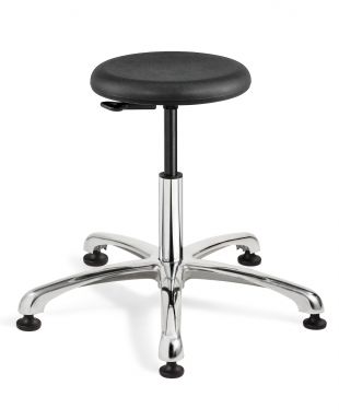 Versa Tall Height ISO 4 Cleanroom Black Polyurethane Backless Stool; Polished Aluminum Base