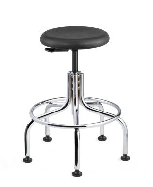Versa Tall Height ISO 4 Cleanroom Black Polyurethane Backless Stool; Chrome Tubular Steel
