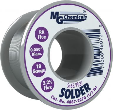 Solder Wire Sn63/Pb37, Rosin Core, 0.05" Dia. 1/2 LB