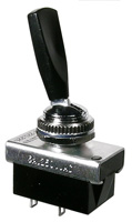 Toggle Switches SPST On-Off 10A @ 125V (6A @ 250V) Black plastic bat handle. Solder terminals.
