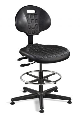 Everlast Tall Height Black Polyurethane Chair; Articulating Seat & Back Tilt; Black Nylon