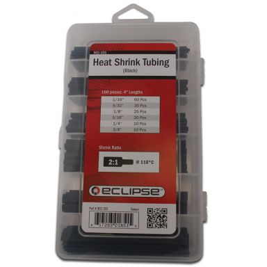 Heat Shrink Tubing, Black, Precut, 160 pcs, 4" long