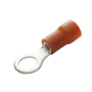 Ring Terminal, 22-16AWG, #6 Stud Size, Red, Insulated PVC, Brazed Seam, 10PK