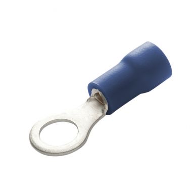 Ring Terminal, 16-14AWG, #8 Stud Size, Blue, Insulated PVC, Brazed Seam, 10PK