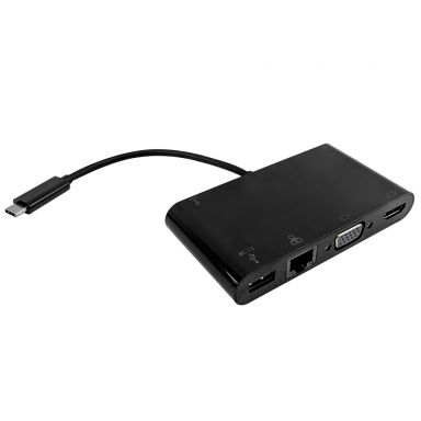USB 3.1 Type-C to HDMI, VGA, Ethernet, USB 3.0, USB Type-C - Black