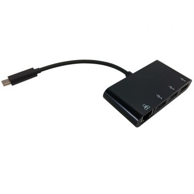 USB 3.1 Type C to 3X USB 3.0 + Giga bit Ethernet Adapter - Black