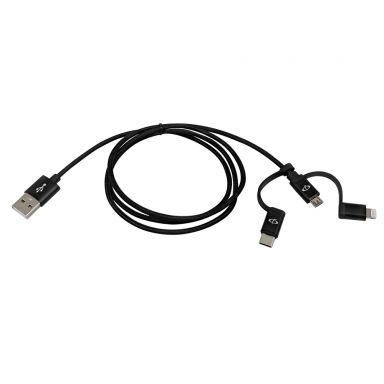 1M 3-In-1 Apple Iphone 8-Pin Lightning/Micro B/Type-C To USB A Male Cable with Black