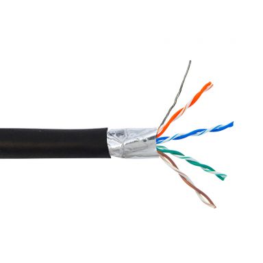 Cat5E 350 mhz Shielded FTP Solid UV / Direct Burial Bulk Cable - 1000 ft 4 Pair - Black