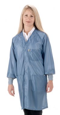 Hallmark Lab Coat w/ESD grid-knit cuffs , OFX-100 fabric, knee-length coat, Blue, 3pockets