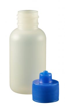 JG1.0BC-B - 1 oz. Bottle LDPE Boston Round w/ Blue Luer Lock Cap - Pack of 10 pcs