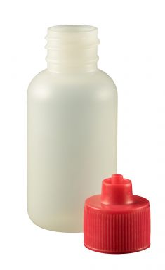 JG1.0BC-R - 1 oz. Bottle LDPE Boston Round w/ Red Luer Lock Cap - Pack of 10 pcs