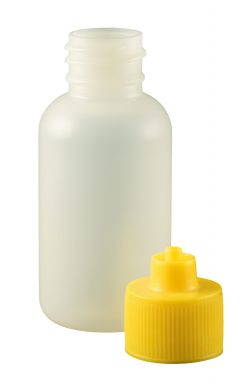 JG1.0BC-Y - 1 oz. Bottle LDPE Boston Round w/ Yellow Luer Lock Cap - Pack of 10 pcs