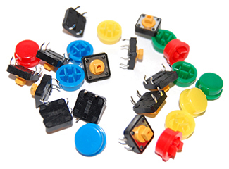 LS-00001 - Tactile Push Button with Cap - Assorted Colours, Pkg/12