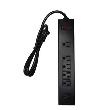 6 Outlet Power Strip - 3 ft cord, Down Angle Plug, Metal Housing - Black