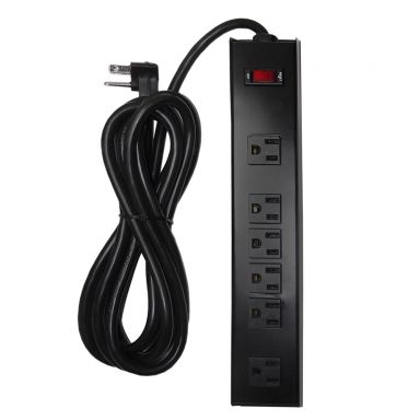 6 Outlet Power Strip - 10 ft cord, Down Angle Plug, Metal Housing - Black