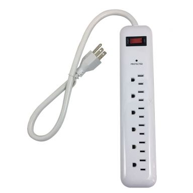 6 Outlet Surge Protector -400J, 1.5 ft Cord - White