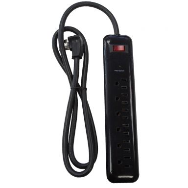 6 Outlet Surge Protector -1000J, 4 ft Cord, Down Angle Plug - Black
