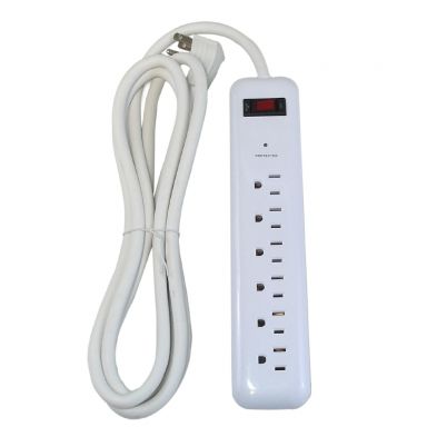 6 Outlet Surge Protector -1000J, 8 ft Cord, Down Angle Plug - White