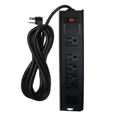 6 Outlet Surge Protector -1150J, 15 ft Cord, Down Angle Plug - Black