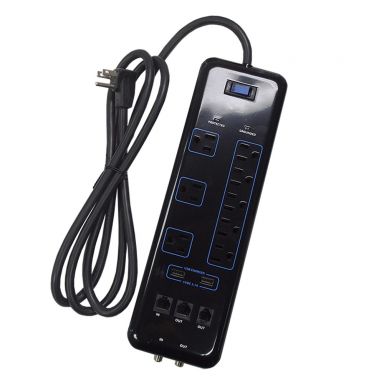 8 Outlet Surge Protector -3600J, 6 ft Cord, Down Angle Plug, 2 USB Charging Ports - Black