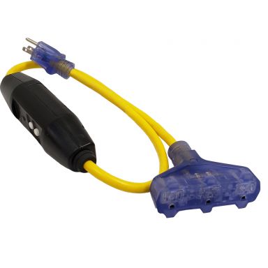 3 ft 5-15P GFCI Plug to Triple Tap 5-15R Adapter - 12 awg - SJTW - Yellow - 3 ft