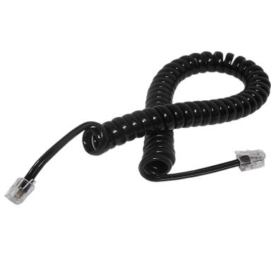 RJ9 4P4C Curly Cord,Cross-Wired - 7 ft - Black