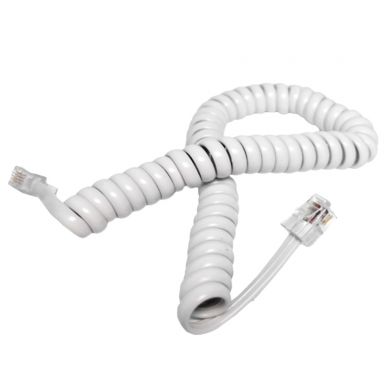RJ9 4P4C Curly Cord,Cross-Wired - 7 ft - White