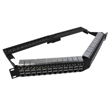 48-Port Angled Cat6 Shielded Patch Panel, 19" Rack Mount 2U- Pass-Through
