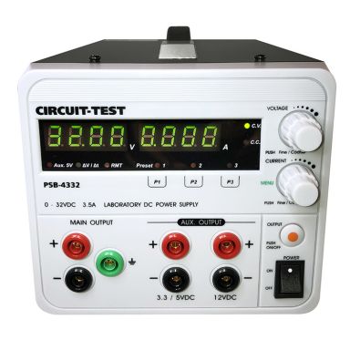 PSB-4332 - Triple Output - Linear (32VDC/3.5A, Fixed 3.3 or 5VDC @0.8A & 12VDC @0.8A), Remote Progra