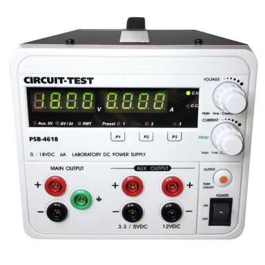 PSB-4618 - Triple Output - Linear (18VDC/6A, Fixed 3.3 or 5VDC @0.8A & 12VDC @0.8A), Remote Programm