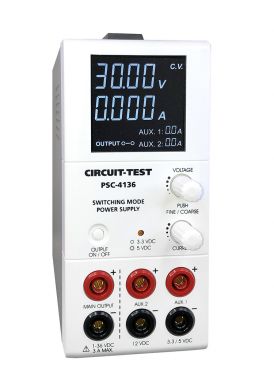 PSC-4136 - Triple Output - Switching (36VDC/3A, Fixed 3.3 or 5VDC@1.8A & 12VDC@0.8A), Remote Program