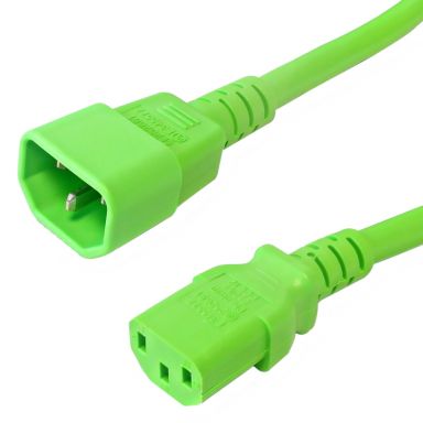 IEC C13 to IEC C14 Power Cable- SJT Jacket - 14 awg (15A 250V) - 8 ft - Green