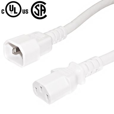 IEC C13 to IEC C14 Power Cable- SJT Jacket - 14 awg (15A 250V) - 1 ft - White