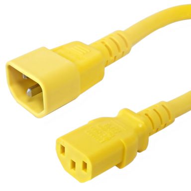 IEC C13 to IEC C14 Power Cable- SJT Jacket - 14 awg (15A 250V) - 15 ft - Yellow