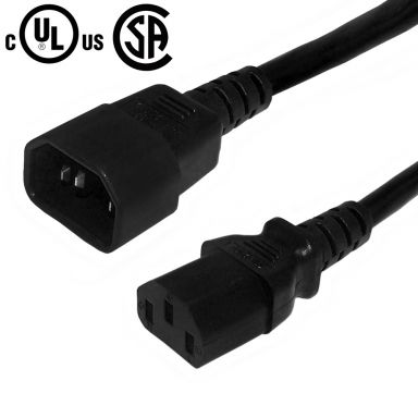 IEC C13 to IEC C14 Power Cable- SJT Jacket - 14 awg (15A 250V) - 1 ft - Black