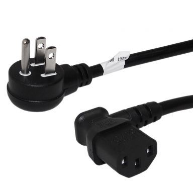 Nema 5-15P Up Angle to IEC C13 Right Angle Power Cable -SJT Jacket - 3 ft