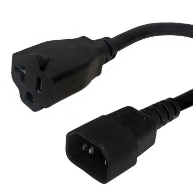 Nema 5-15/20R to IEC C14 Power Cable - SJT Jacket -1 ft