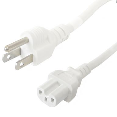 Nema 5-15P to IEC C15 Power Cable - SJT Jacket - 12 ft -White
