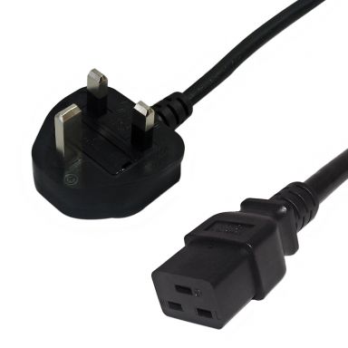 BS1363 (Uk) to IEC C19 -H05VV-F 1.5 (13A 250V) Power Cable - 2M