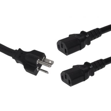 Nema 6-20P to 2X IEC C13 Power Splitter Cable - 14 awg(15A 250V) - SJT - 3 ft