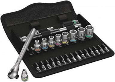 8100 SA 7 Zyklop Metal Ratchet Set with push-through square, 1/4" drive, Metric, 28 pieces