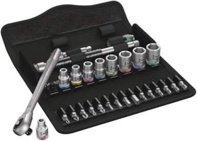 8100 SA 10 Zyklop Metal Ratchet Set with push-through square, 1/4" drive, Imperial, 28 pieces