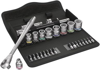 8100 SB 7 Zyklop Metal Ratchet Set with push-through square, 3/8" drive, Metric, 29 pieces