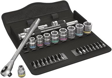 8100 SB 10 Zyklop Metal Ratchet Set with push-through square, 3/8" drive, Imperial, 29 pieces